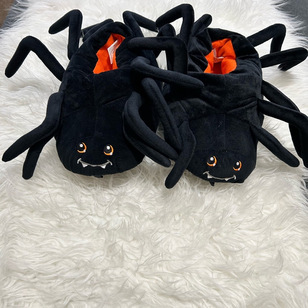 Black Spider Slippers with Orange Interior